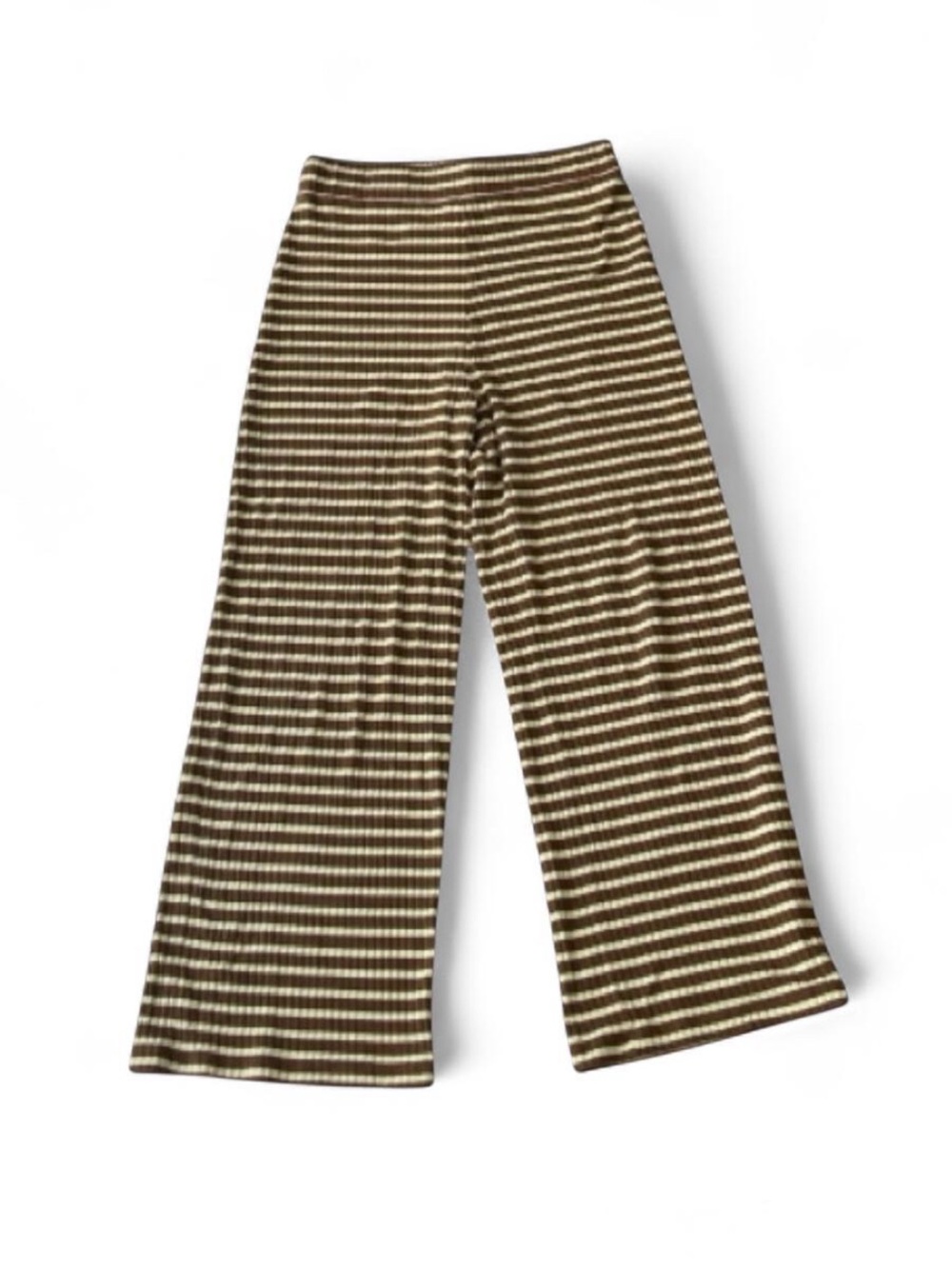 Rita Row Stretchy Wide Leg Athleisure Pants Rib Knit Brown Yellow Stripes Large - Picture 2 of 8